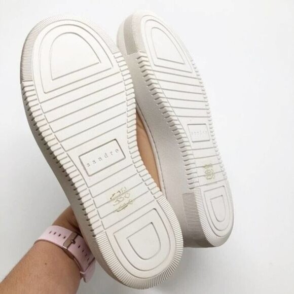 SANDRO Anita Rose Leather Velcro Trainers Sneakers  - Picture 7 of 11